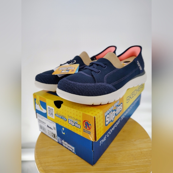 Skechers Dark Blue Pink White Slip-Ins Hands Free Shoes Womens 9.5 - Picture 3 of 5